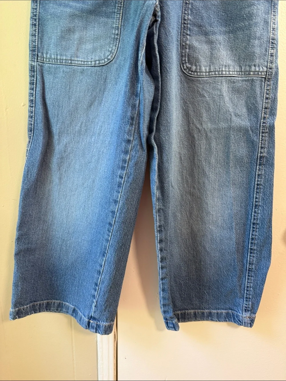 Wide‎ Leg Crop Jeans Free People We The Free Patch Pocket Blue Denim Size 26